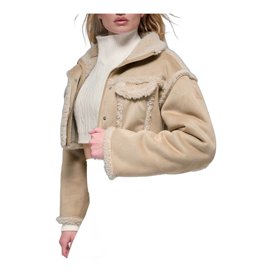 alo Faux Shearling Snowfall Cropped Jacket - Woodland Tan - Image 2