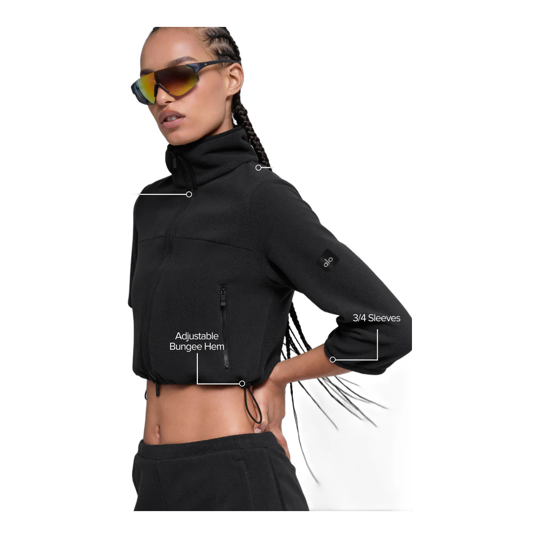 alo Polar Fleece Retreat Cropped Jacket - Black - Image 2