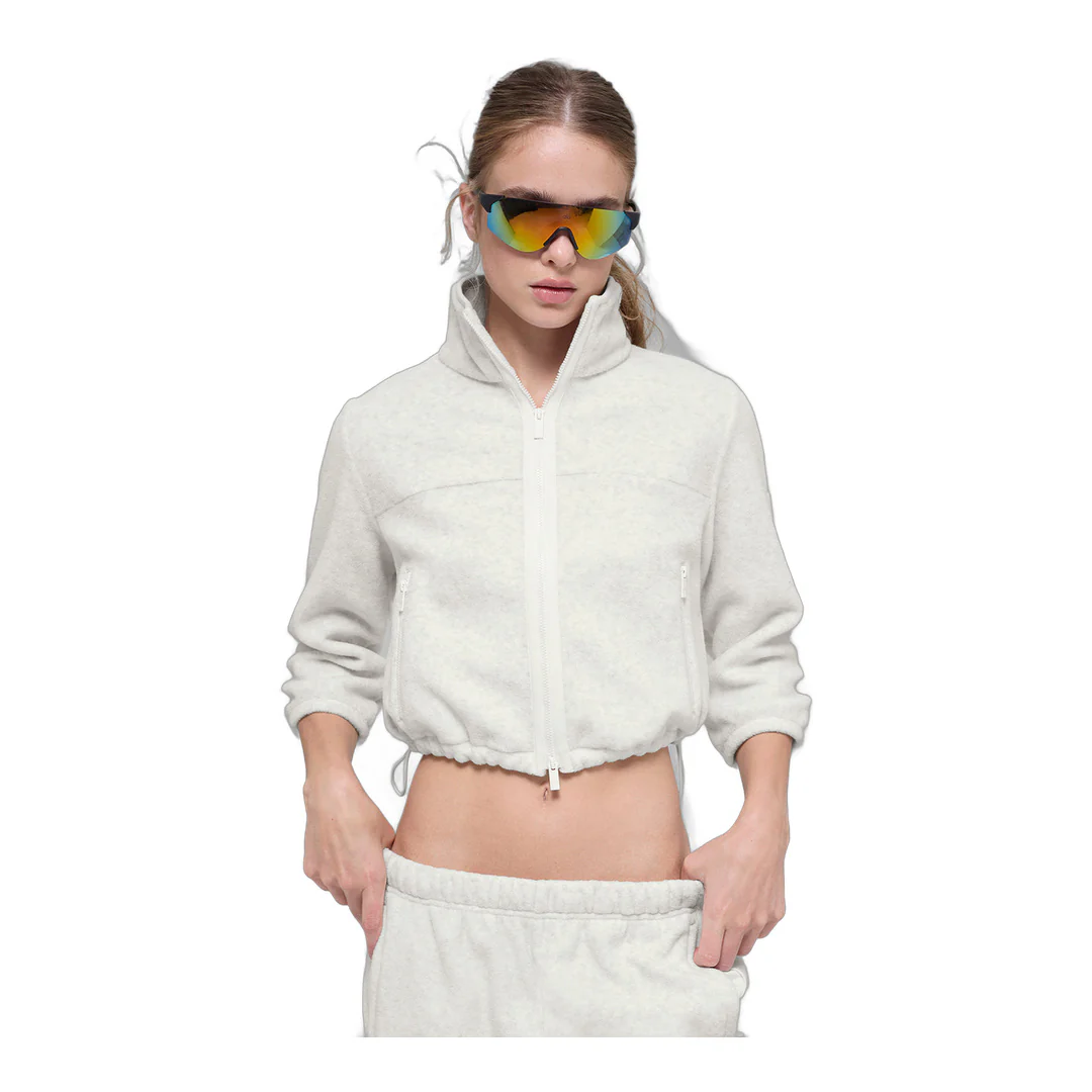 alo Polar Fleece Retreat Cropped Jacket - White Heather Grey