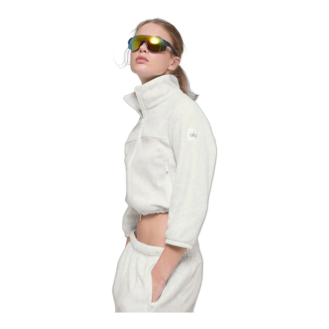 alo Polar Fleece Retreat Cropped Jacket - White Heather Grey - Image 2