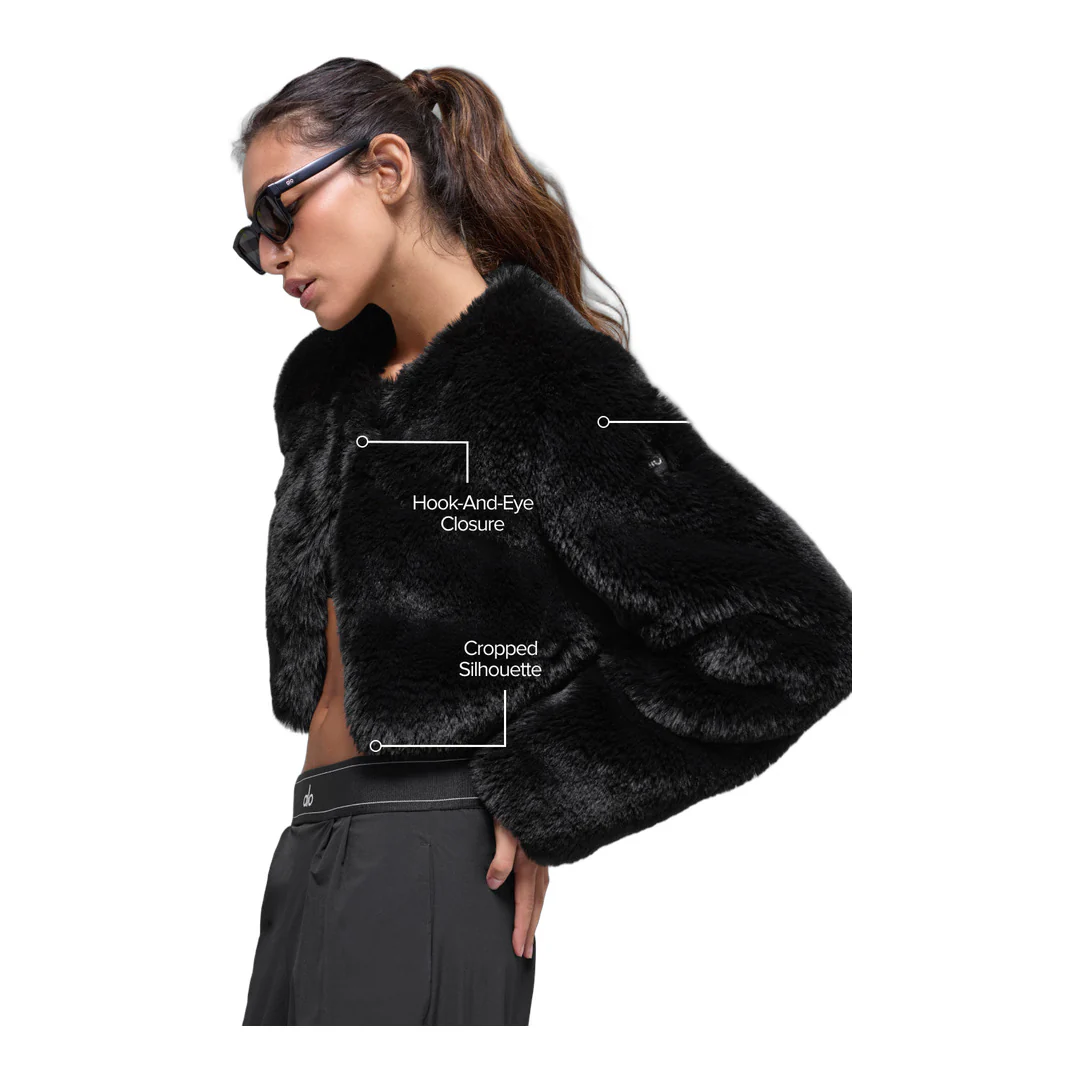alo Faux Fur Chic Cropped Jacket - Black - Image 2