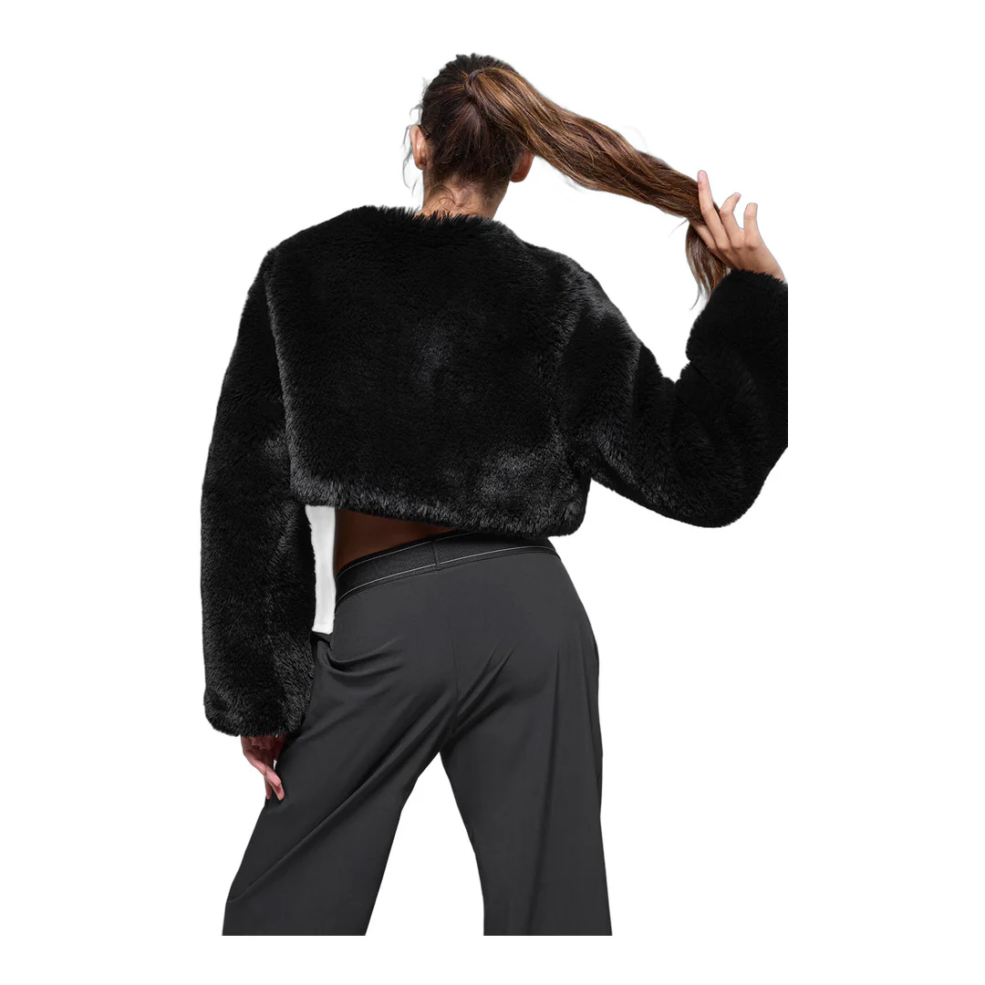 alo Faux Fur Chic Cropped Jacket - Black - Image 3