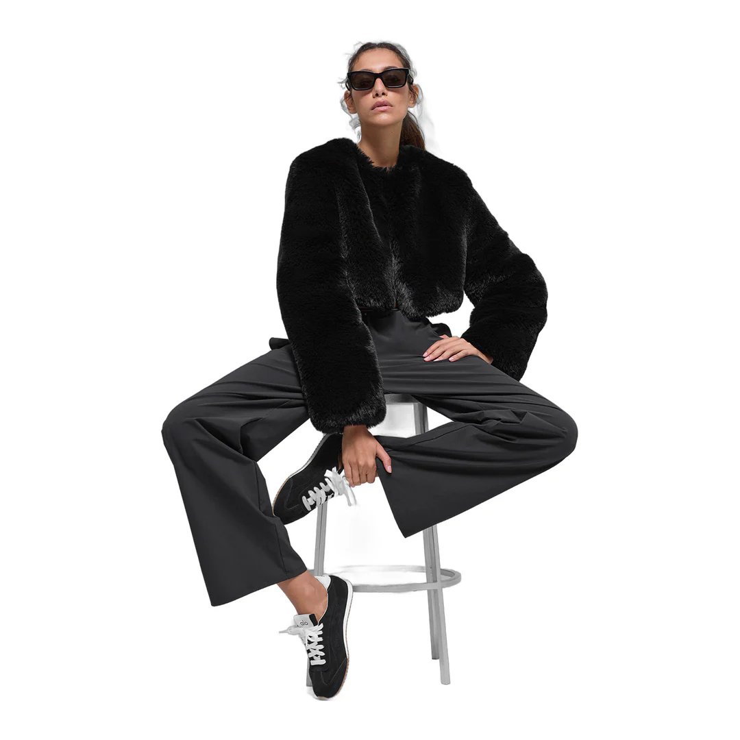 alo Faux Fur Chic Cropped Jacket - Black - Image 4