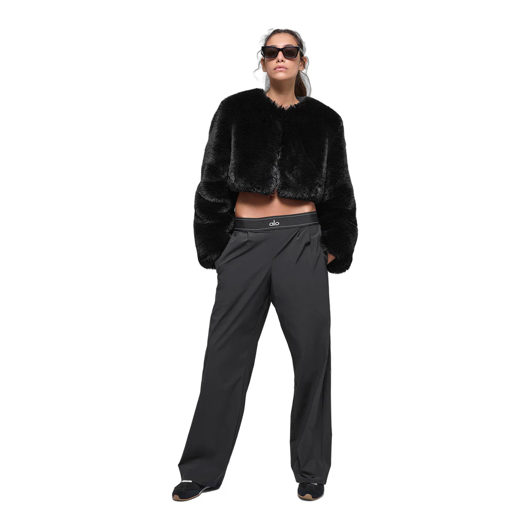 alo Faux Fur Chic Cropped Jacket - Black - Image 5