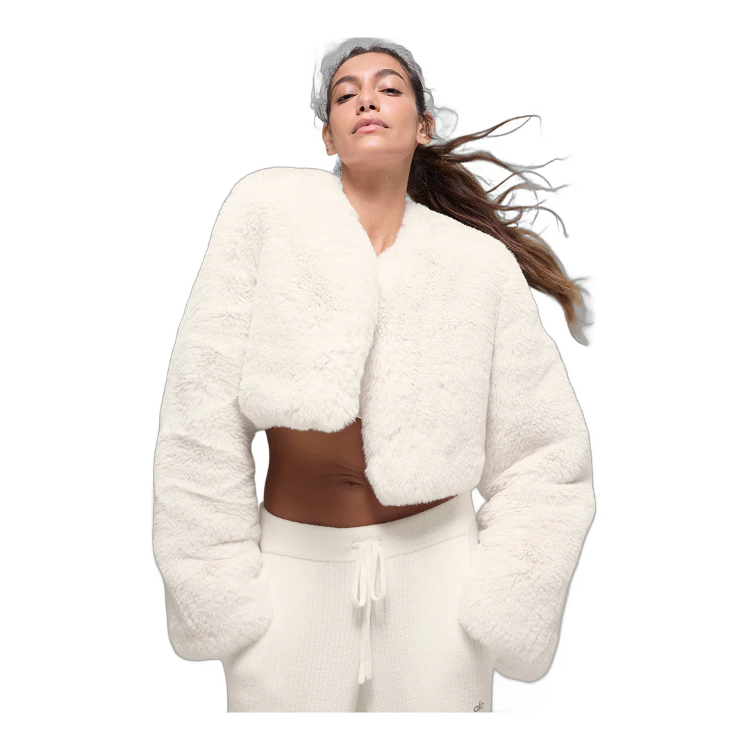 alo Faux Fur Chic Cropped Jacket - Ivory