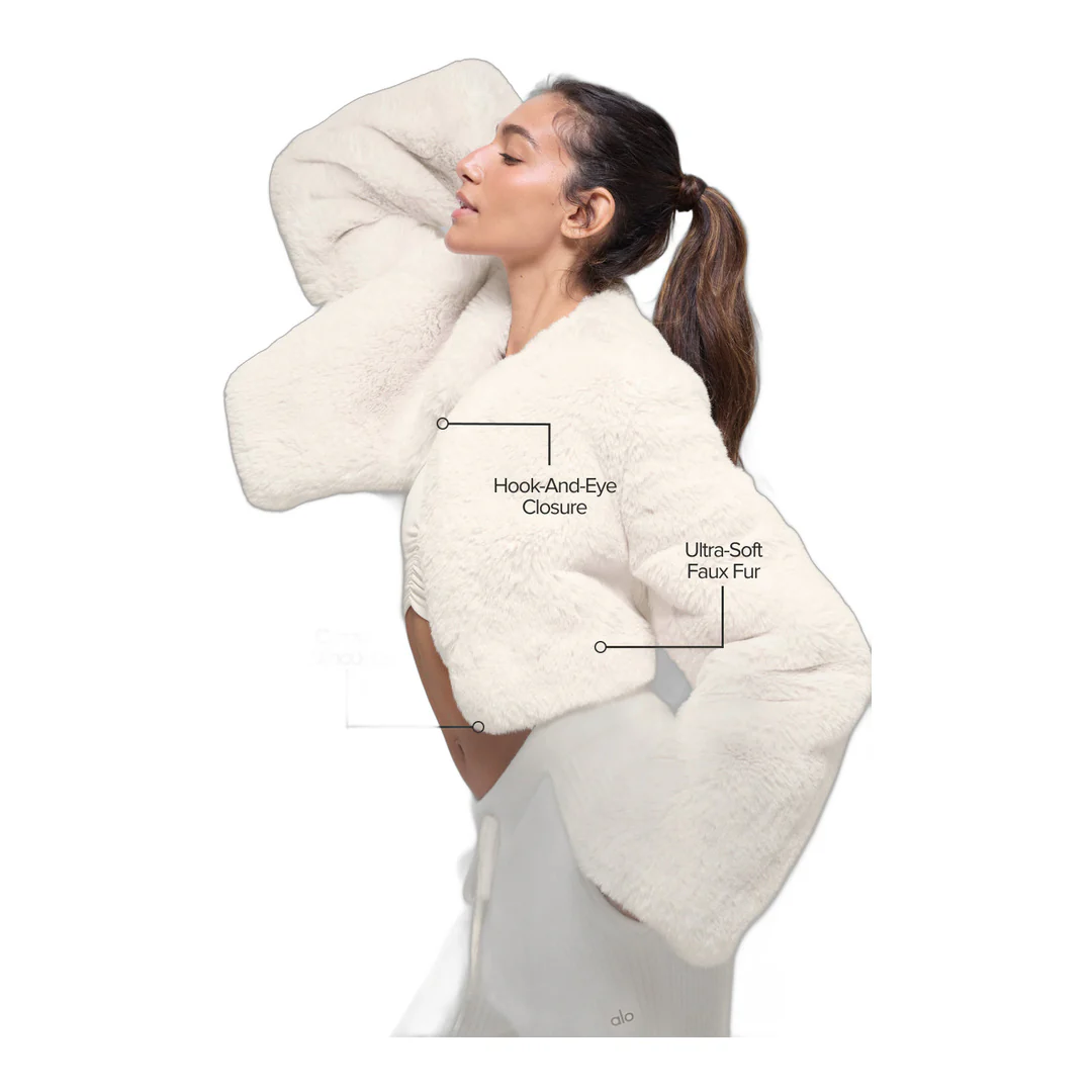 alo Faux Fur Chic Cropped Jacket - Ivory - Image 2