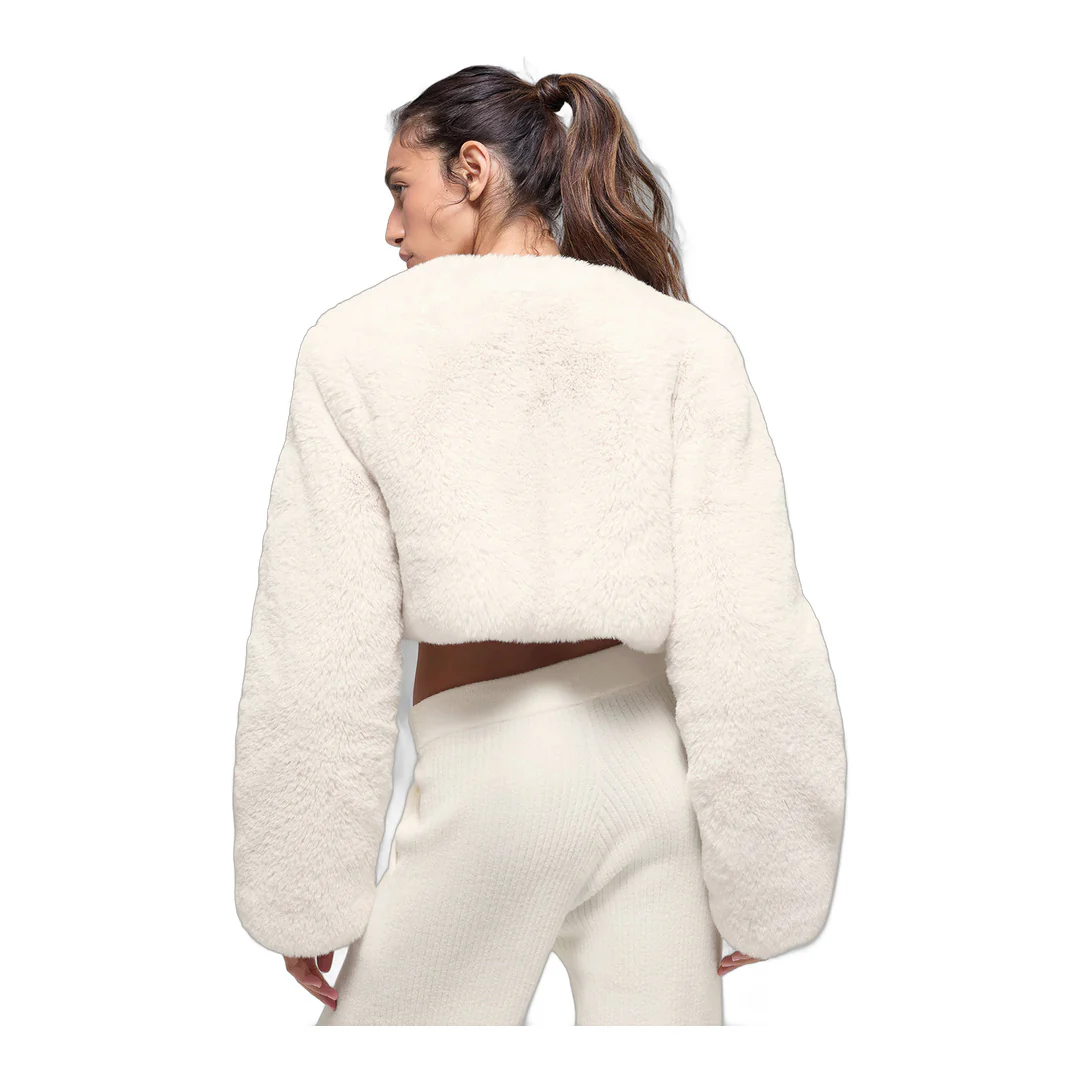 alo Faux Fur Chic Cropped Jacket - Ivory - Image 3