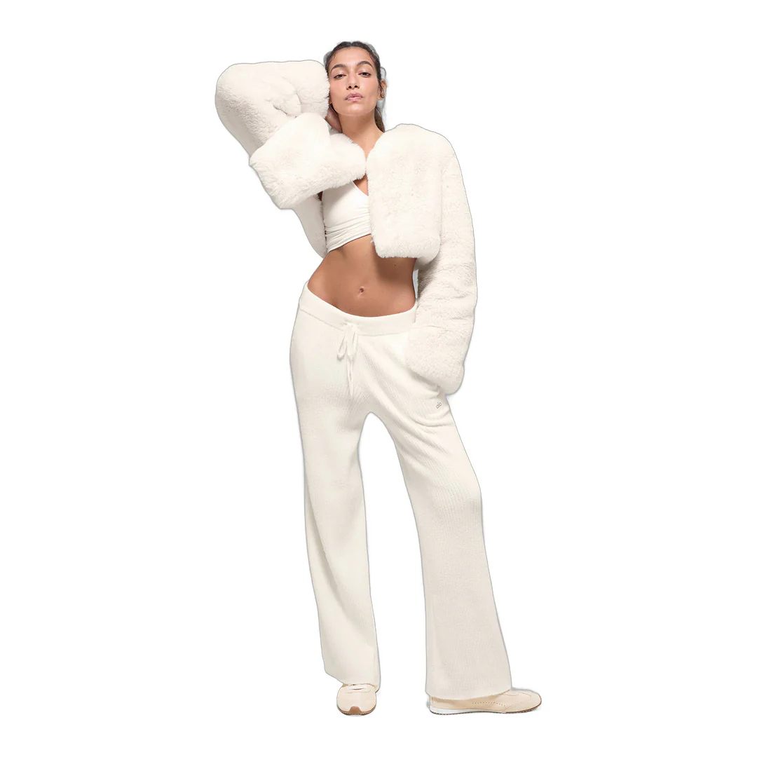 alo Faux Fur Chic Cropped Jacket - Ivory - Image 4
