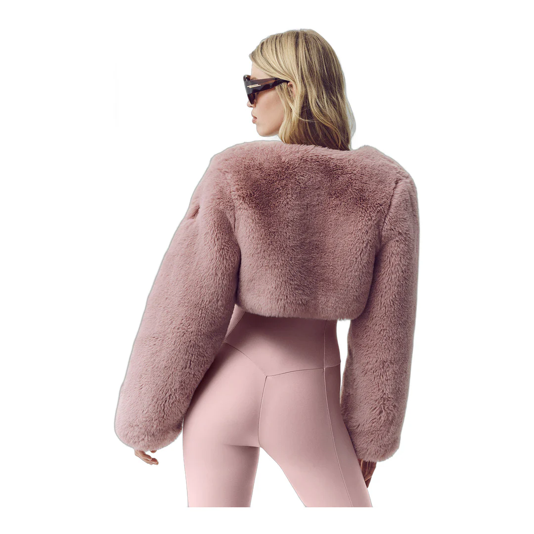 alo Faux Fur Chic Cropped Jacket - Pink Champagne - Image 2