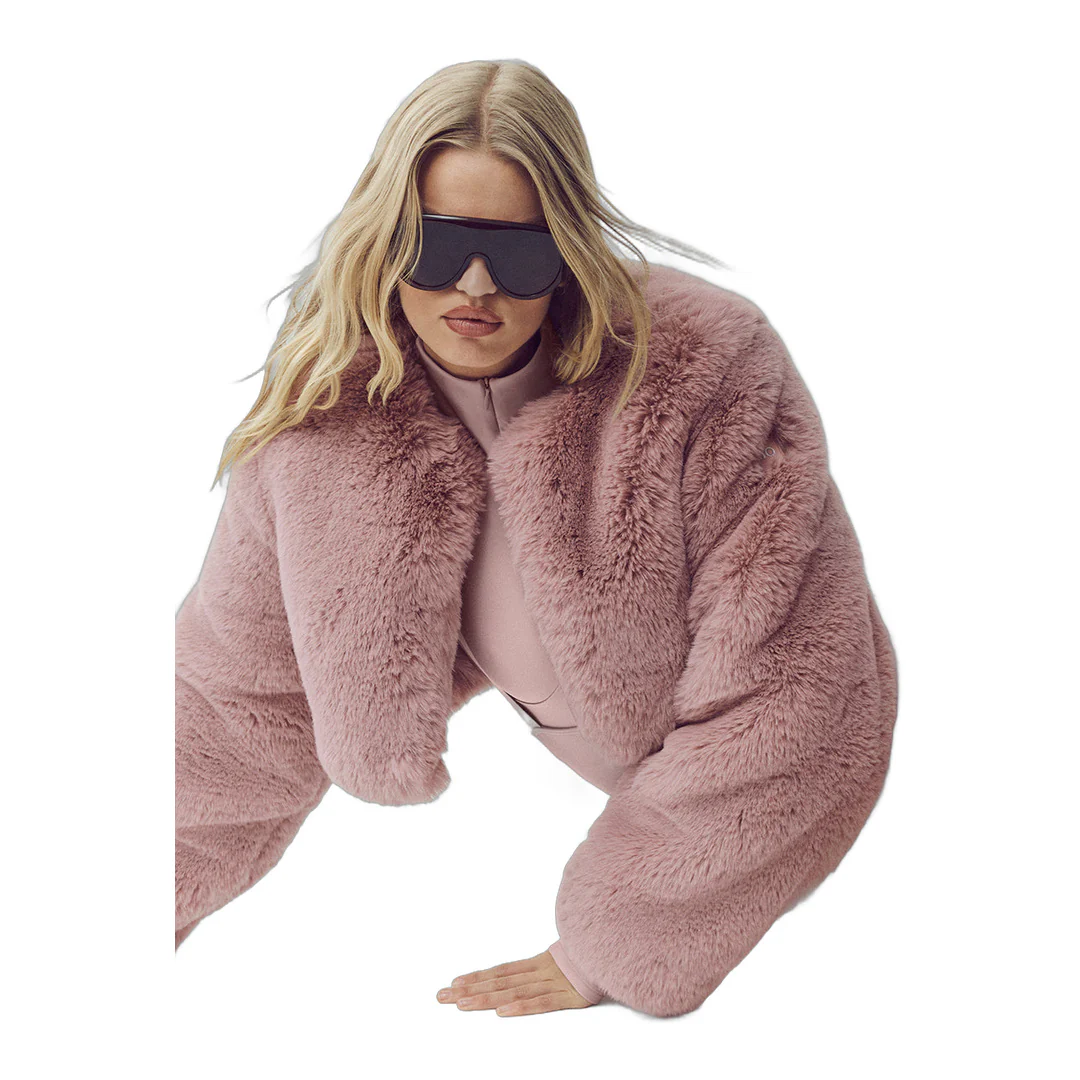 alo Faux Fur Chic Cropped Jacket - Pink Champagne - Image 3