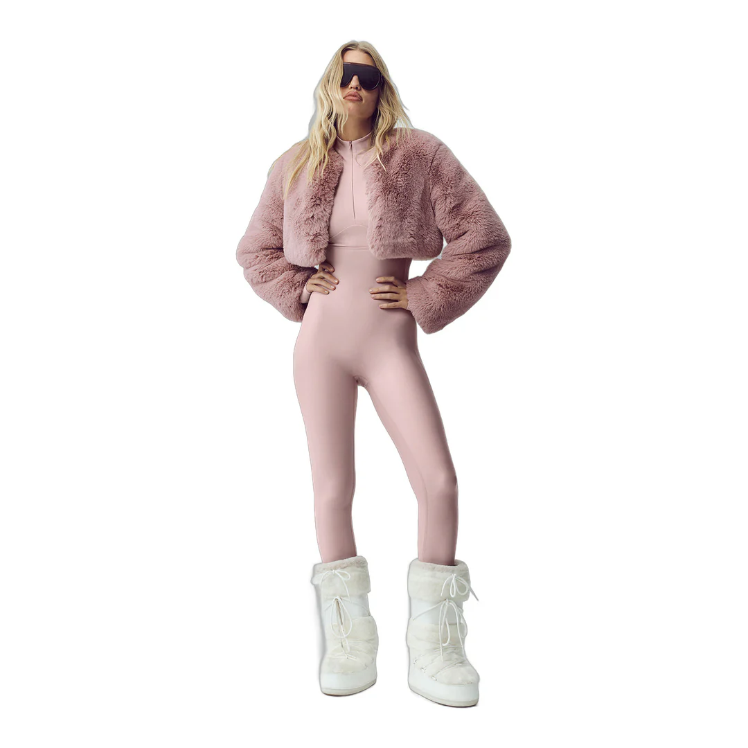 alo Faux Fur Chic Cropped Jacket - Pink Champagne - Image 6