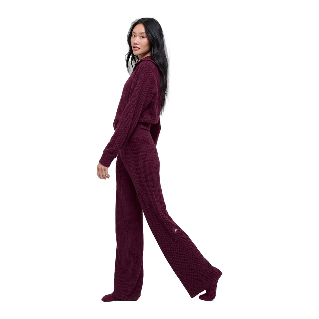 alo Cashmere High-Waist Plush Waffle Pant - Burgundy - Image 4