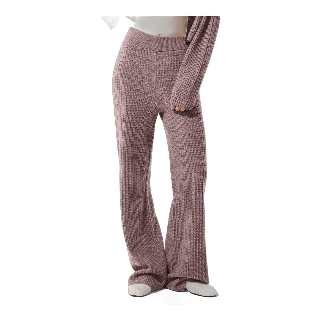 alo Cashmere High-Waist Plush Waffle Pant - Mushroom Heather