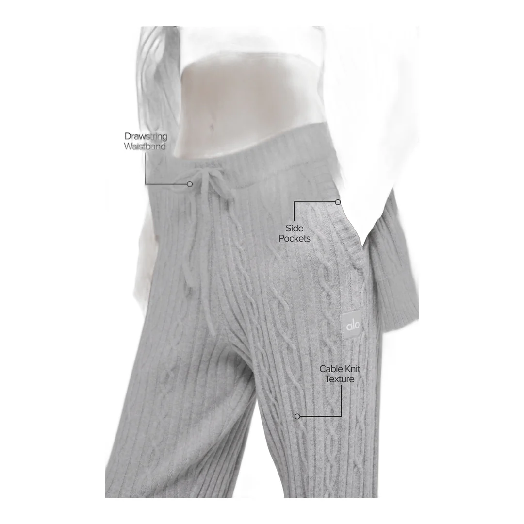 alo Cable Knit Winter Bliss Pant - Athletic Heather Grey - Image 2