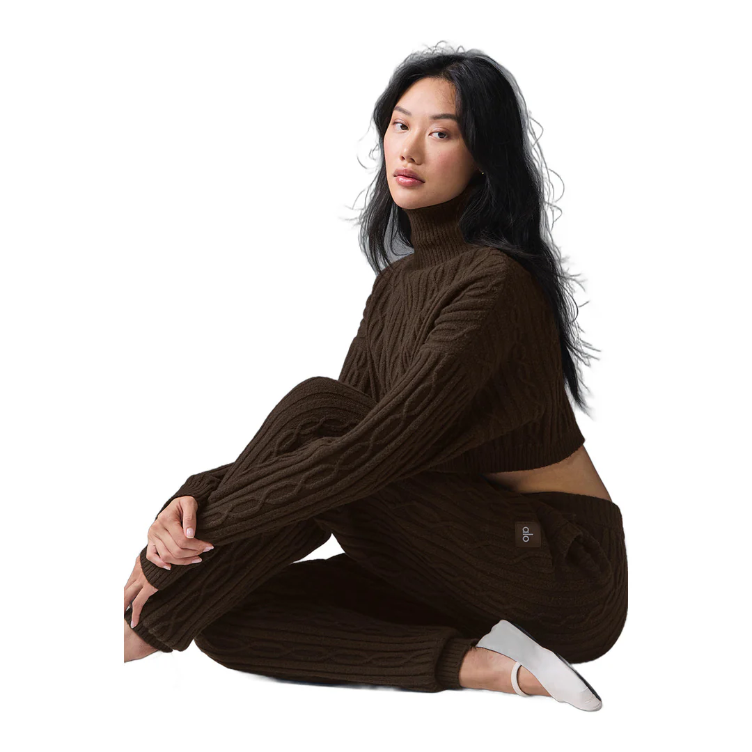 alo Cable Knit Winter Bliss Pant - Espresso - Image 5