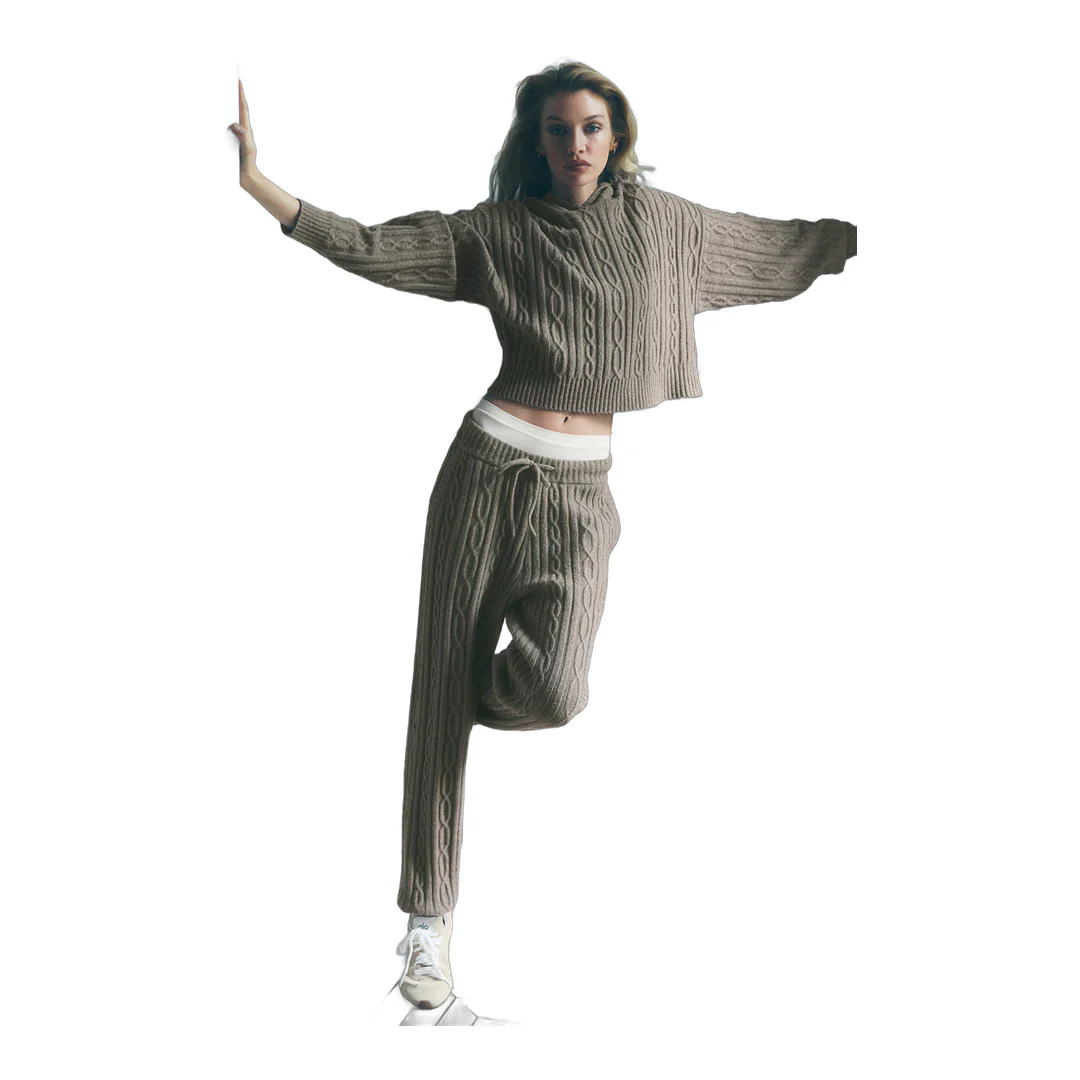 alo Cable Knit Winter Bliss Pant - Light Cocoa - Image 4