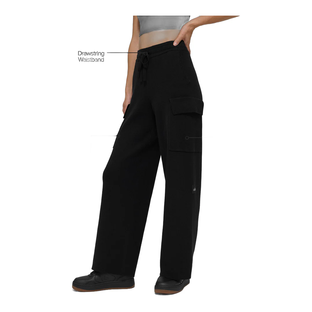 alo Scholar Knit High-Waist Cargo Pant - Black - Image 2