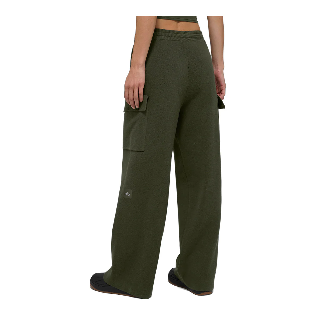 alo Scholar Knit High-Waist Cargo Pant - Green Olive - Image 2