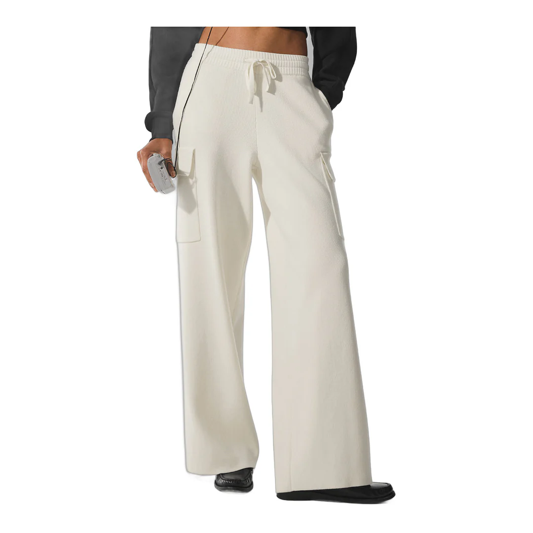 alo Scholar Knit High-Waist Cargo Pant - Ivory