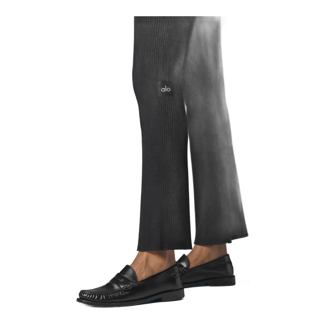 alo Denim Knit High-Waist Flare Pant - Black/Anthracite - Image 4
