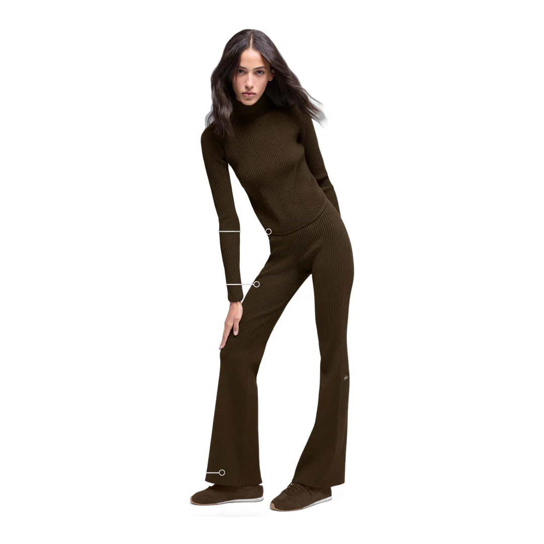 alo Denim Knit High-Waist Flare Pant - Espresso/Black - Image 2
