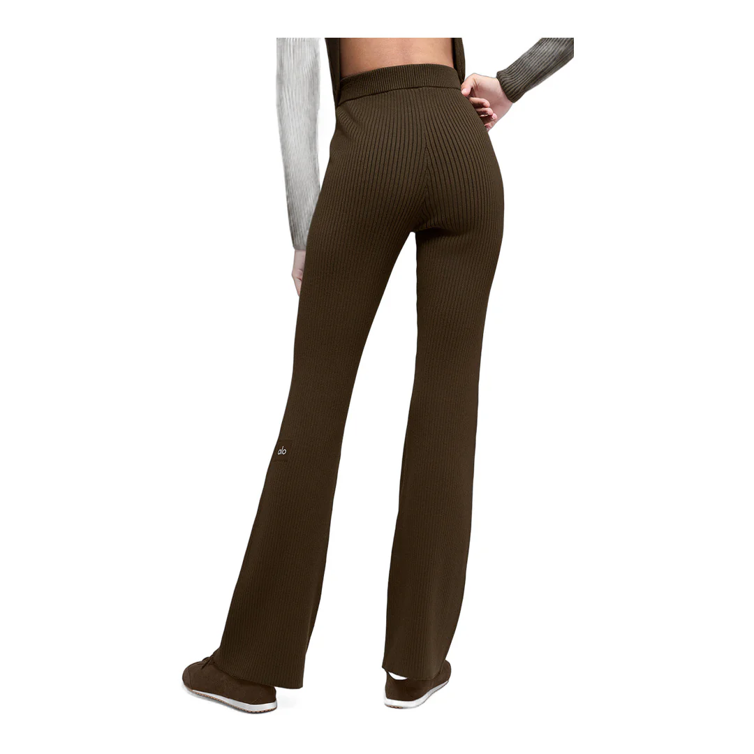 alo Denim Knit High-Waist Flare Pant - Espresso/Black - Image 3