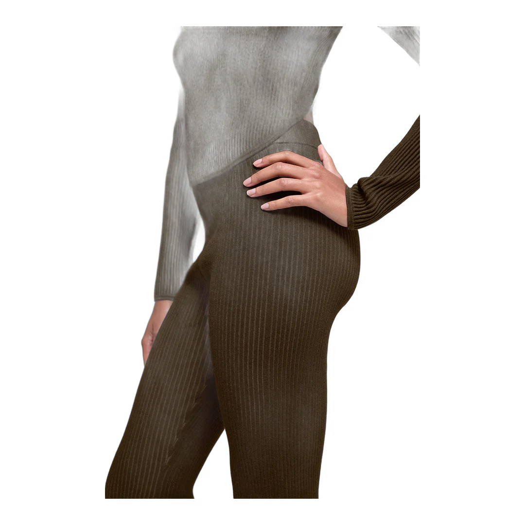 alo Denim Knit High-Waist Flare Pant - Espresso/Black - Image 5