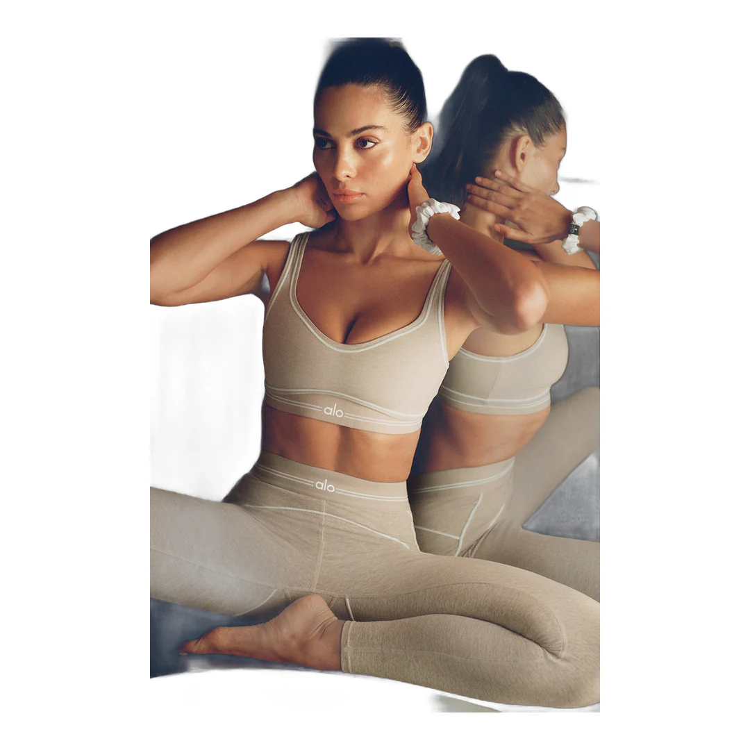 alo Alosoft High-Waist Heart Throb Legging - Oatmeal Heather/White