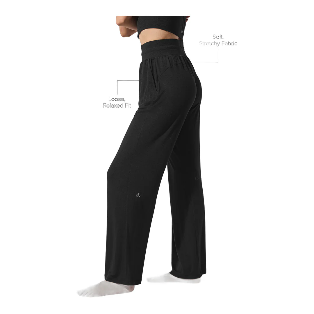 alo Semi-Sheer Delicate Lounge Flare Pant - Black - Image 2
