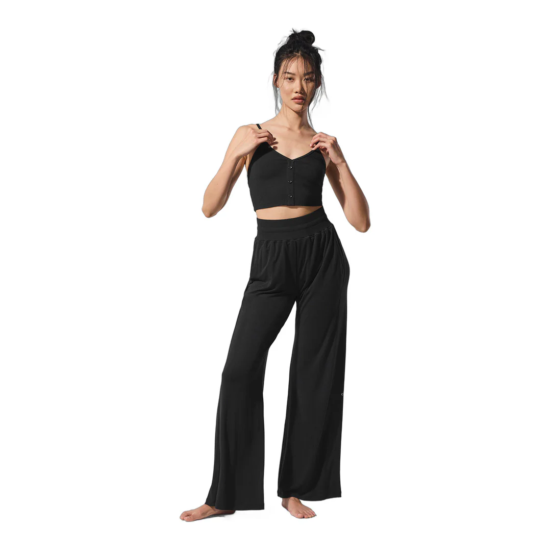 alo Semi-Sheer Delicate Lounge Flare Pant - Black - Image 6
