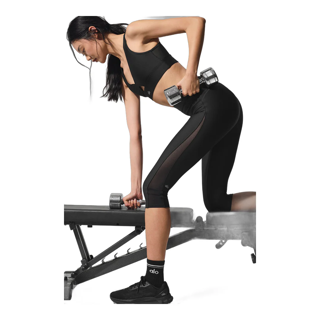 alo Airlift Mesh High-Waist Just Right Capri - Black - Image 4