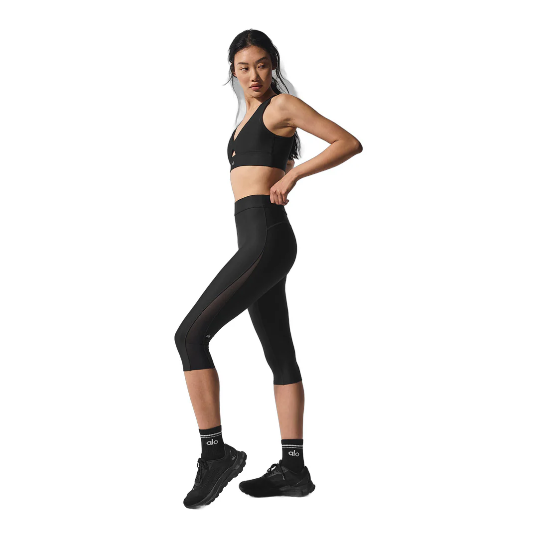 alo Airlift Mesh High-Waist Just Right Capri - Black - Image 5