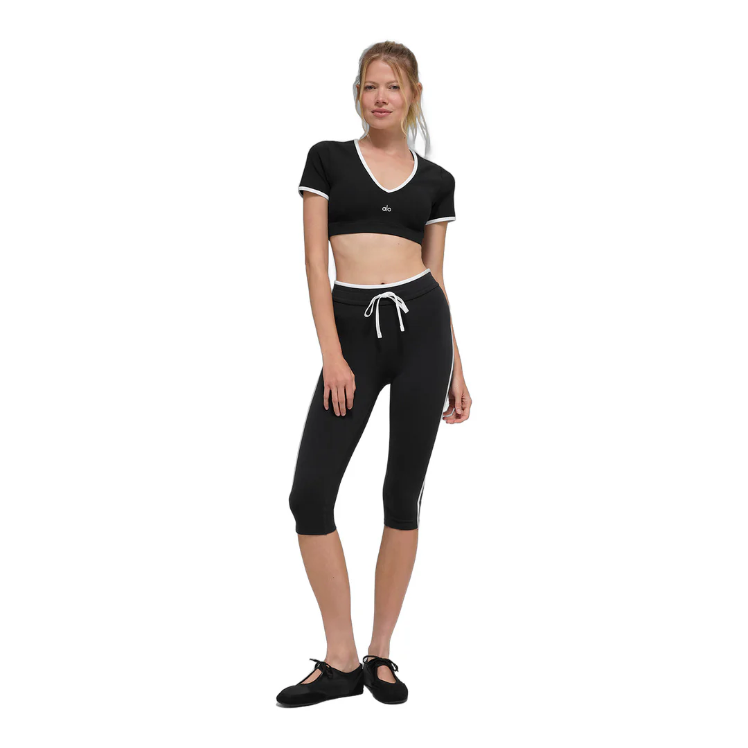 alo Airbrush High-Waist Race Pace Capri - Black/White - Image 6