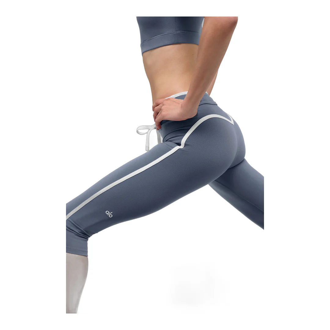 alo Airbrush High-Waist Race Pace Capri - Bluestone/White - Image 2