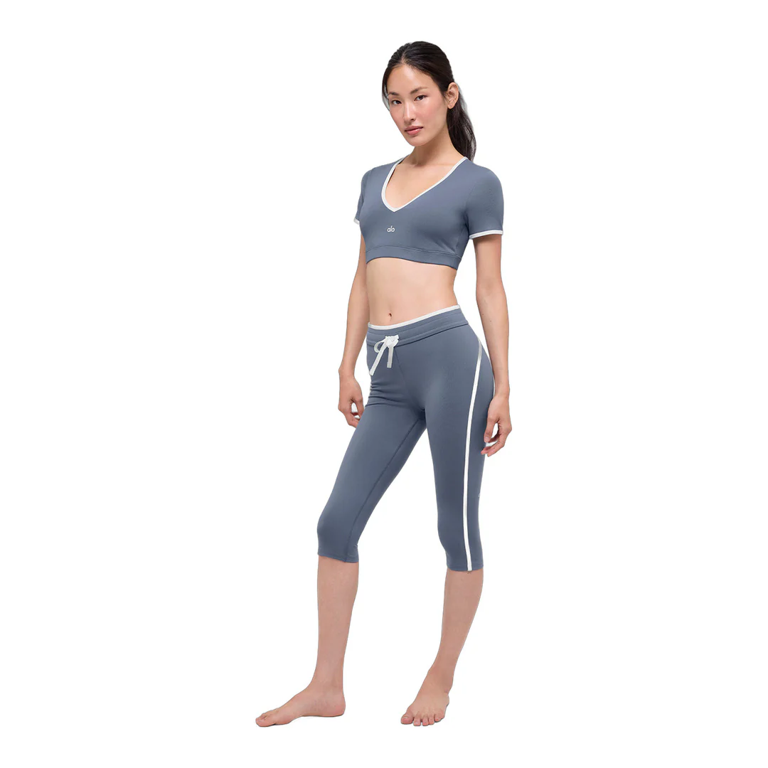 alo Airbrush High-Waist Race Pace Capri - Bluestone/White - Image 5