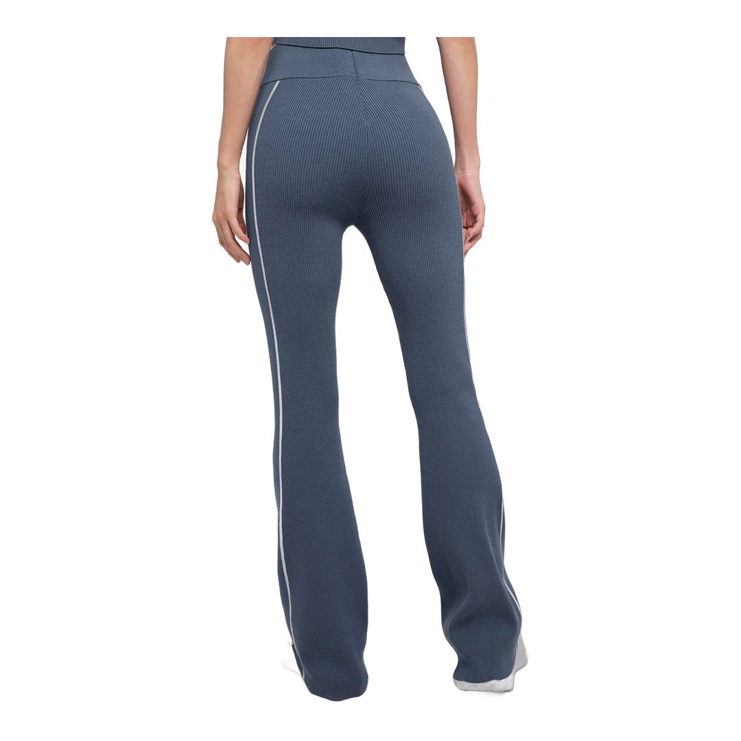 alo Ribbed Sweater Knit Highline Flare Pant - Bluestone/White - Image 4