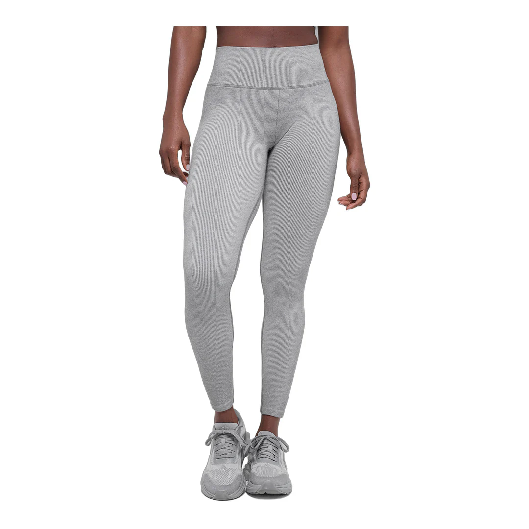 alo Seamless High-Waist Two Tone Rib Legging - Light Misty Grey Heather