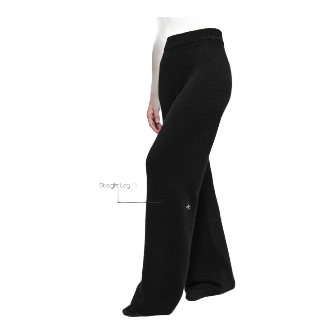 alo Wool Cashmere High-Waist New Class Wide Leg Pant - Black - Image 2