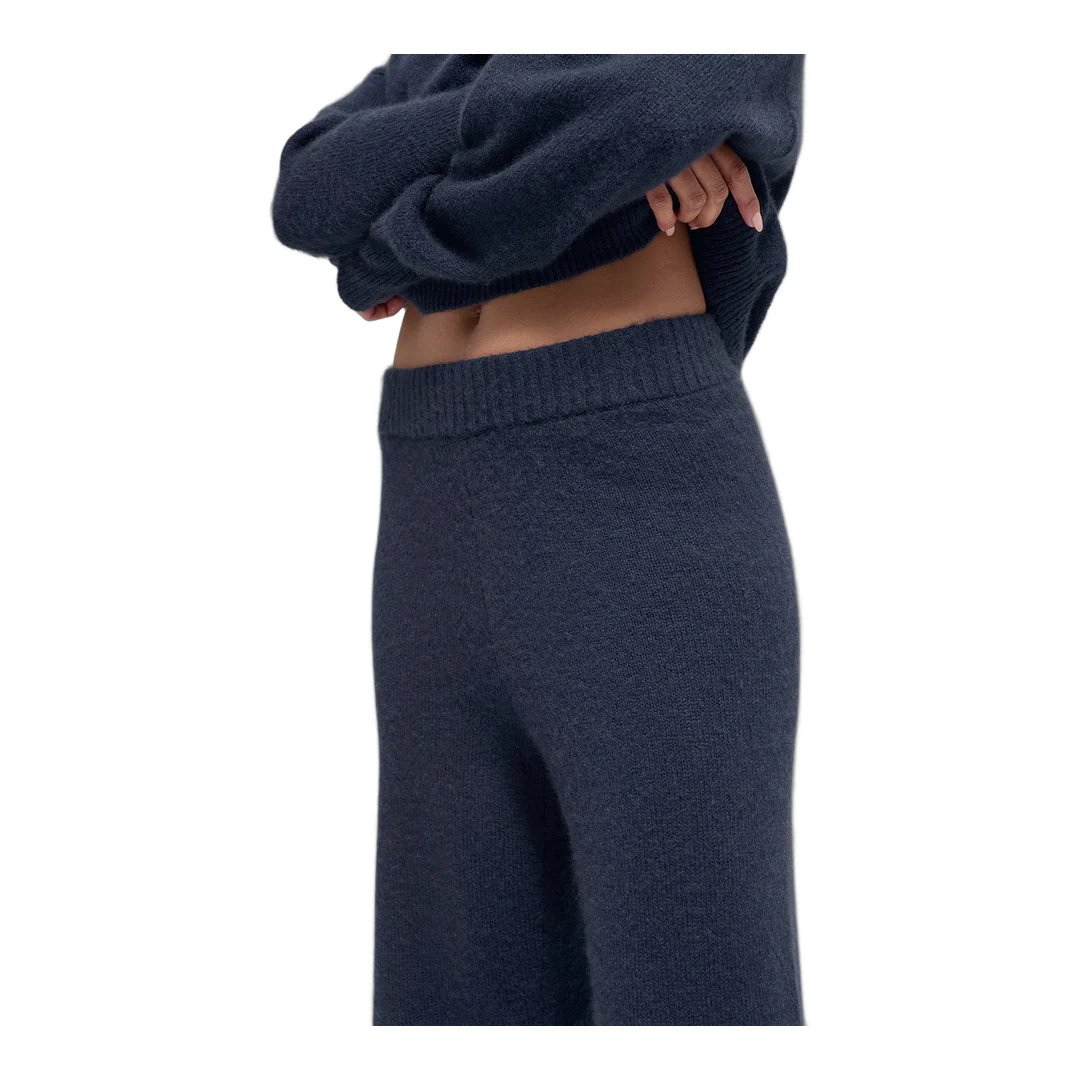 alo Wool Cashmere High-Waist New Class Wide Leg Pant - Navy - Image 3