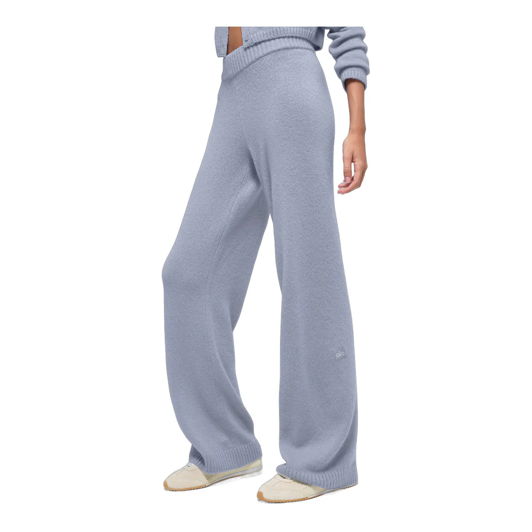 alo Wool Cashmere High-Waist New Class Wide Leg Pant - Winter Frost - Image 4