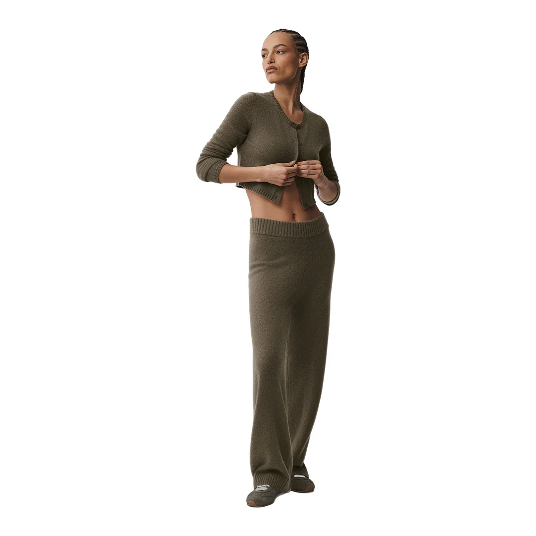 alo Wool Cashmere High-Waist New Class Wide Leg Pant - Olive Tree - Image 4