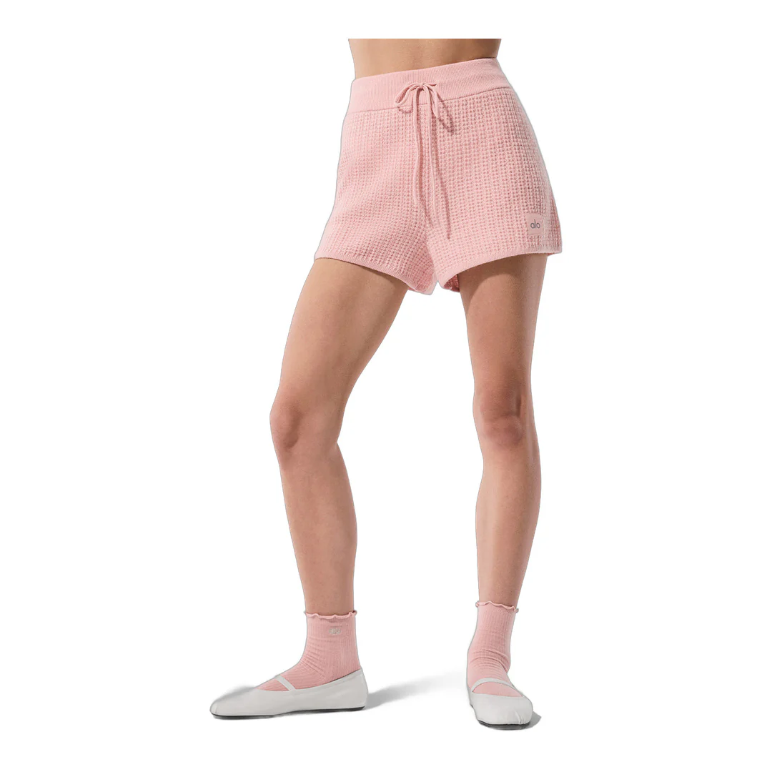 alo Cashmere High-Waist Plush Waffle Short - Pink Quartz