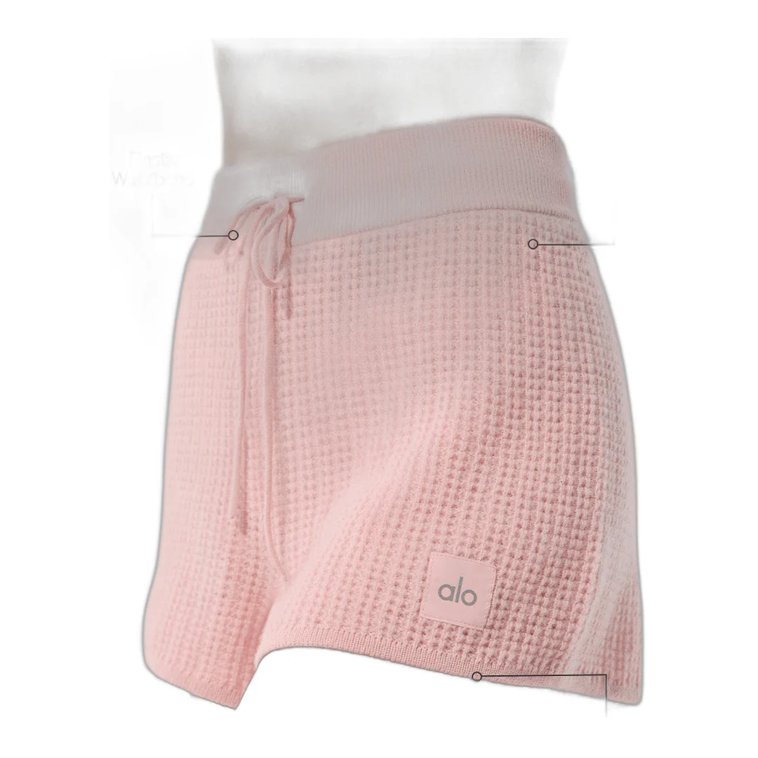 alo Cashmere High-Waist Plush Waffle Short - Pink Quartz - Image 2