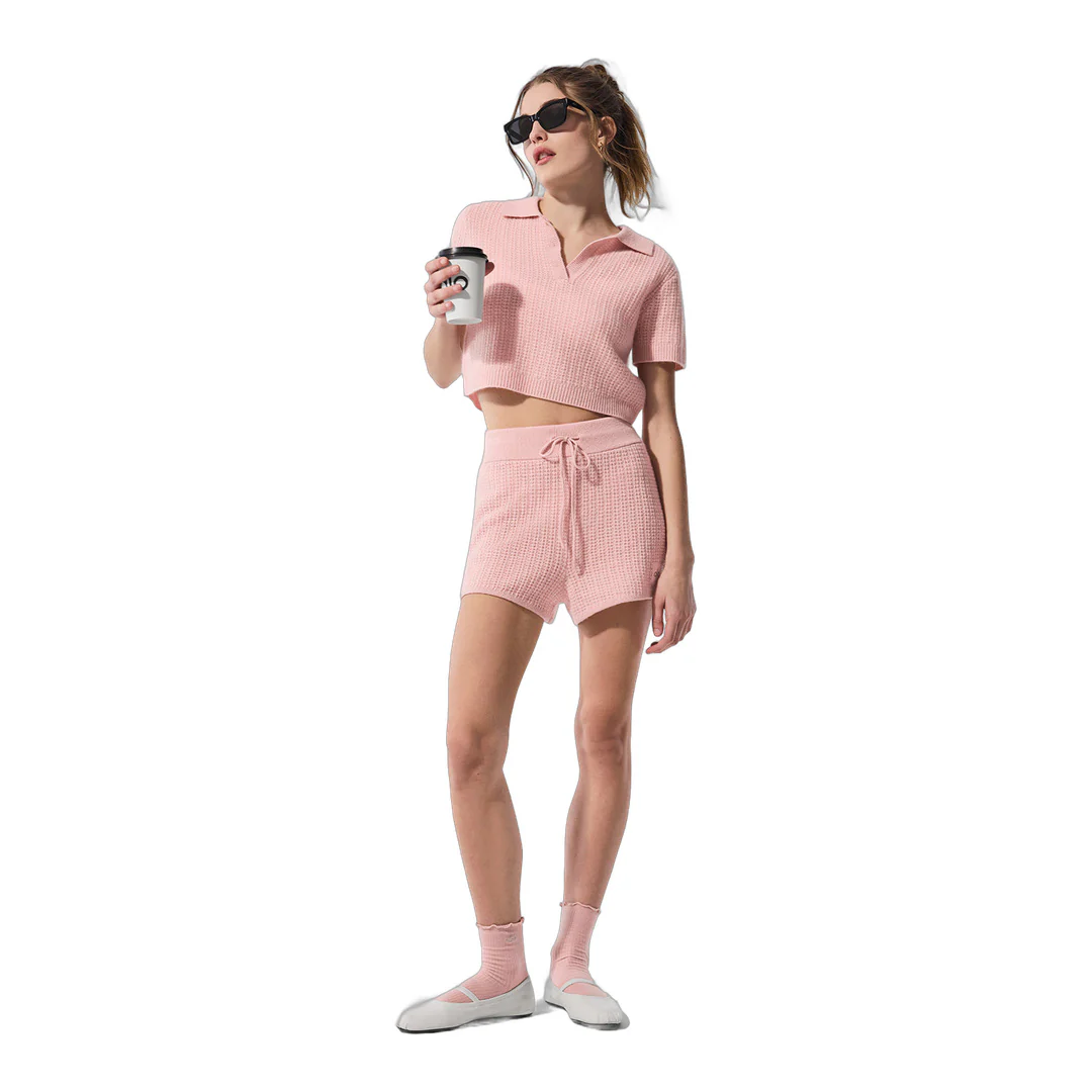 alo Cashmere High-Waist Plush Waffle Short - Pink Quartz - Image 5