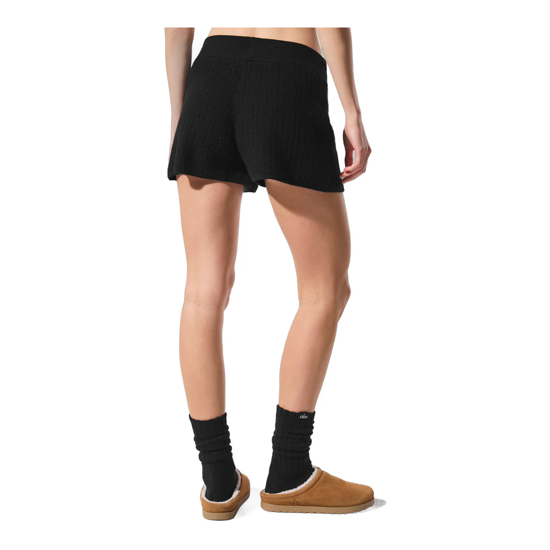alo Cashmere High-Waist Plush Waffle Short - Black - Image 3