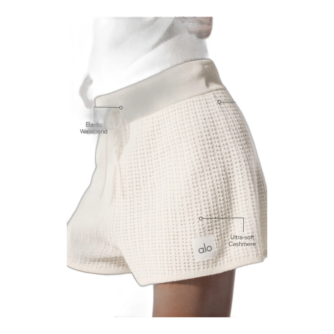 alo Cashmere High-Waist Plush Waffle Short - Ivory - Image 2