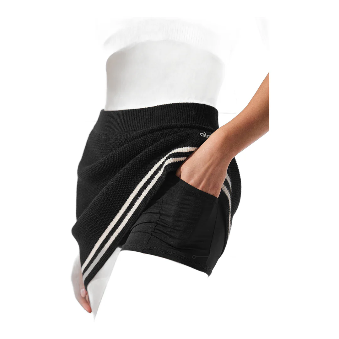 alo Tennis Club Sweater Knit Skirt - Black/Ivory - Image 2