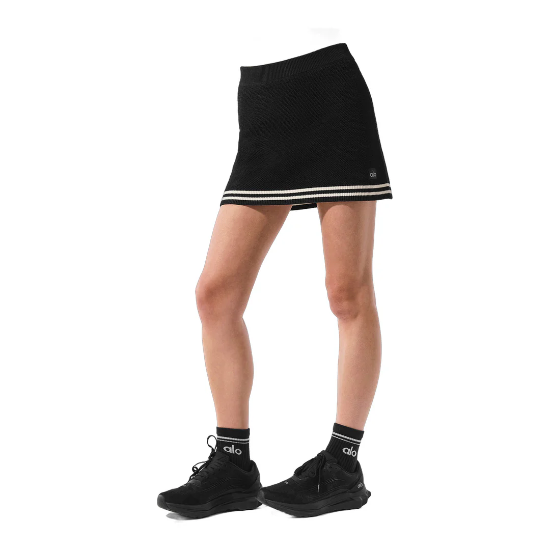 alo Tennis Club Sweater Knit Skirt - Black/Ivory - Image 4