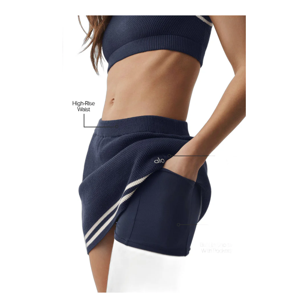 alo Tennis Club Sweater Knit Skirt - Navy/Ivory - Image 2