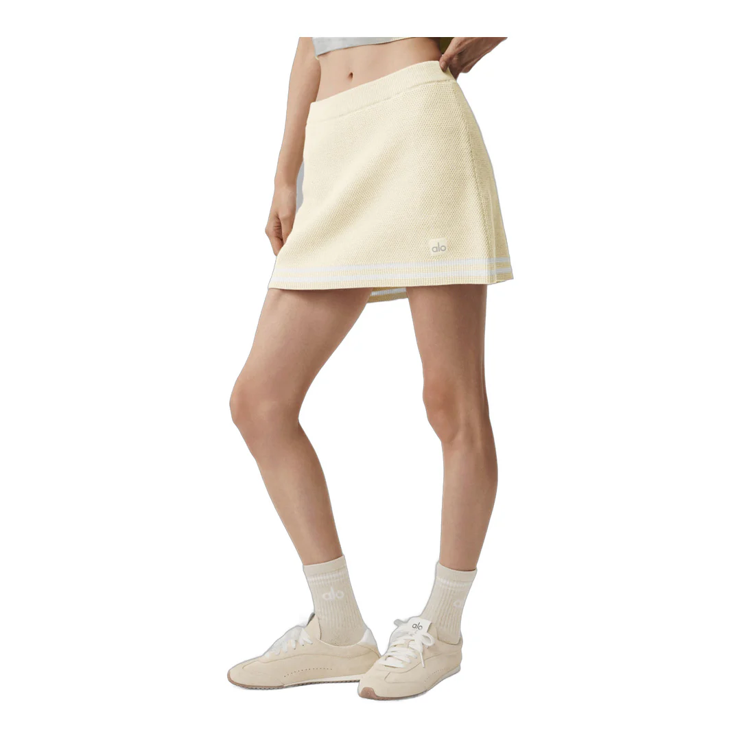 alo Tennis Club Sweater Knit Skirt - Oatmeal/White - Image 3
